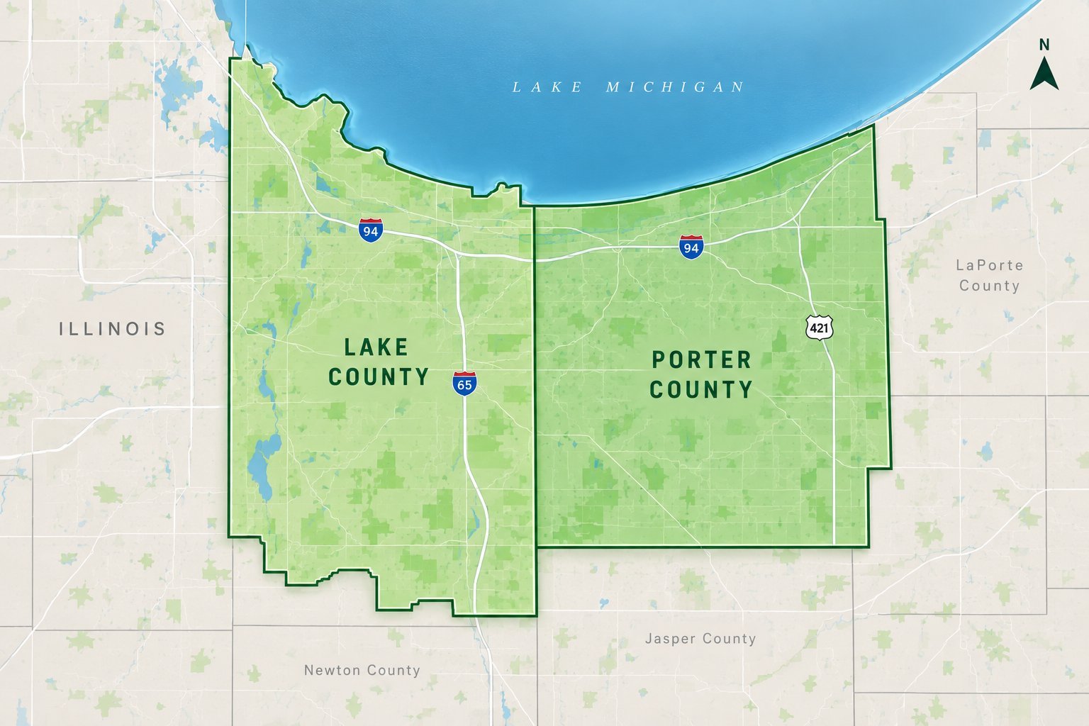Map of Superior Energy Solutions' service area covering Lake and Porter County, Indiana